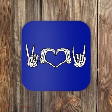 Peace Love Rock And Roll Skeleton Hand Pastel Goth Gift Coaster