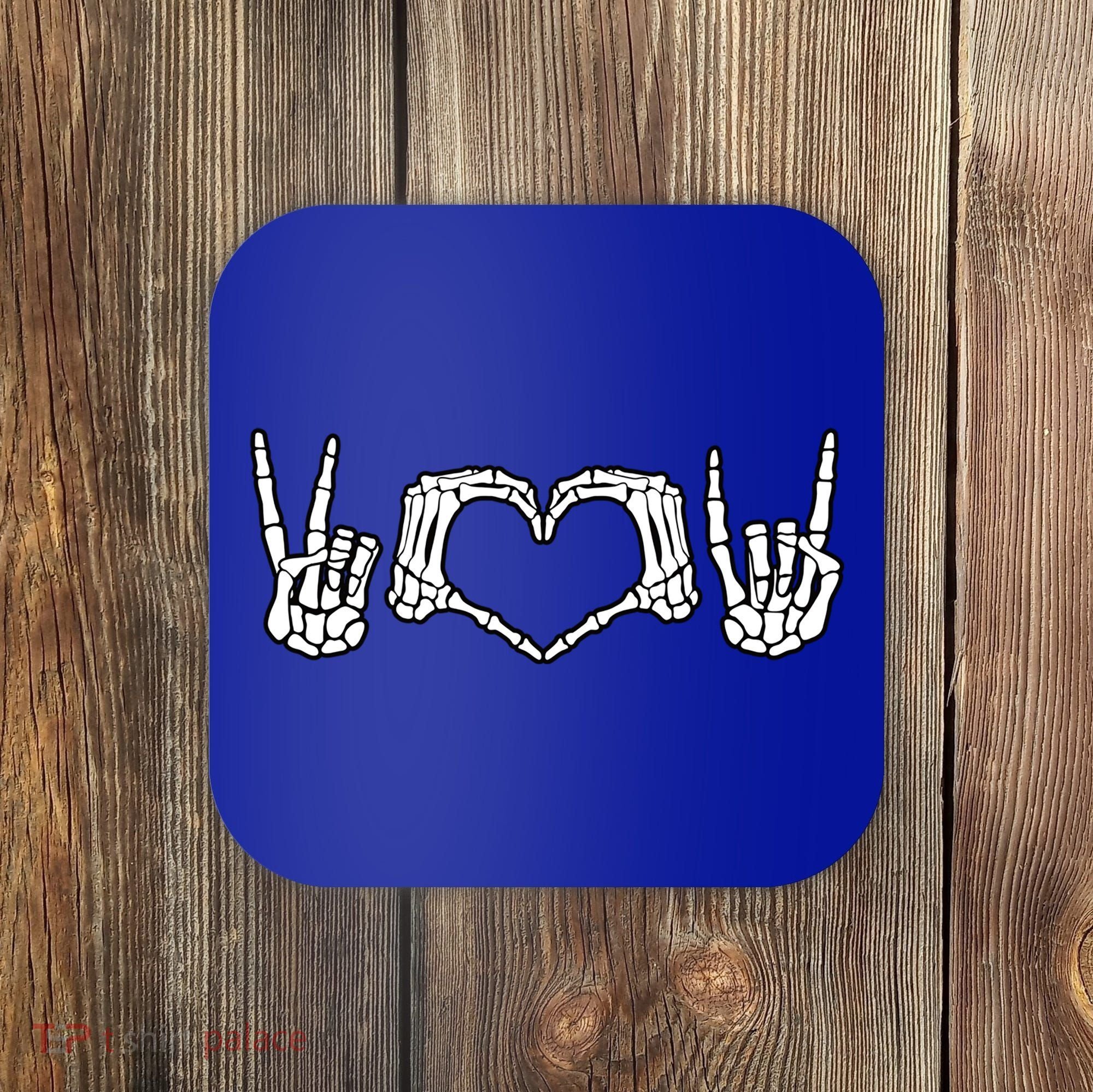 Peace Love Rock And Roll Skeleton Hand Pastel Goth Gift Coaster