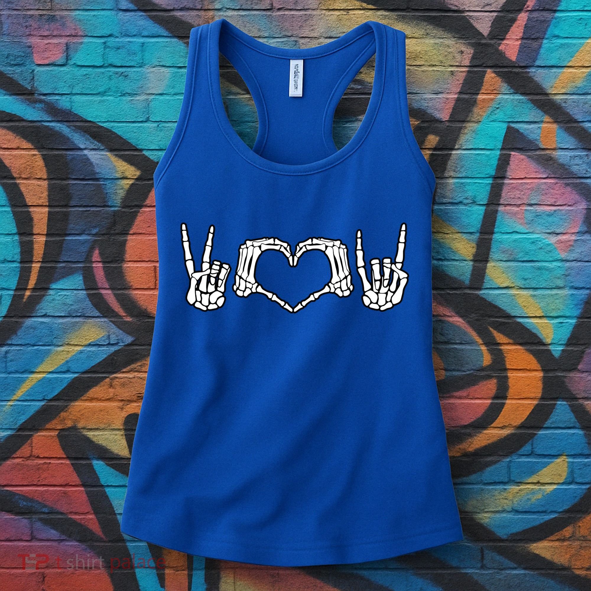 Peace Love Rock And Roll Skeleton Hand Pastel Goth Gift Women's Tank Top