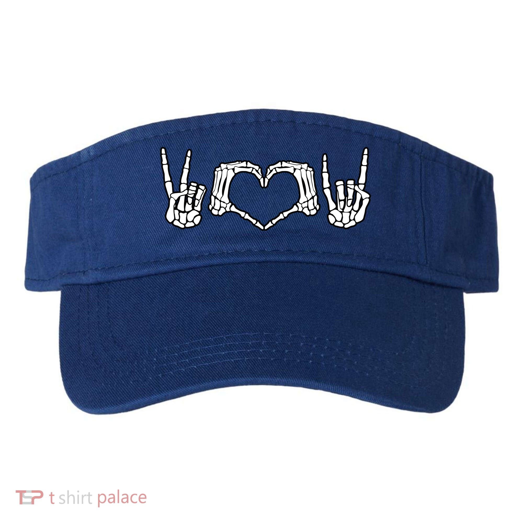 Peace Love Rock And Roll Skeleton Hand Pastel Goth Gift Visor