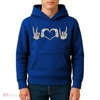 Peace Love Rock And Roll Skeleton Hand Pastel Goth Gift Kids Hoodie thumb 4