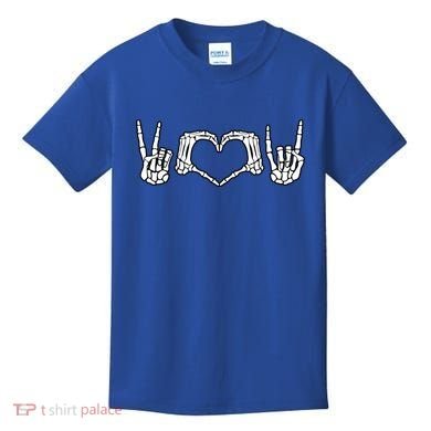 Peace Love Rock And Roll Skeleton Hand Pastel Goth Gift Kids T-Shirt