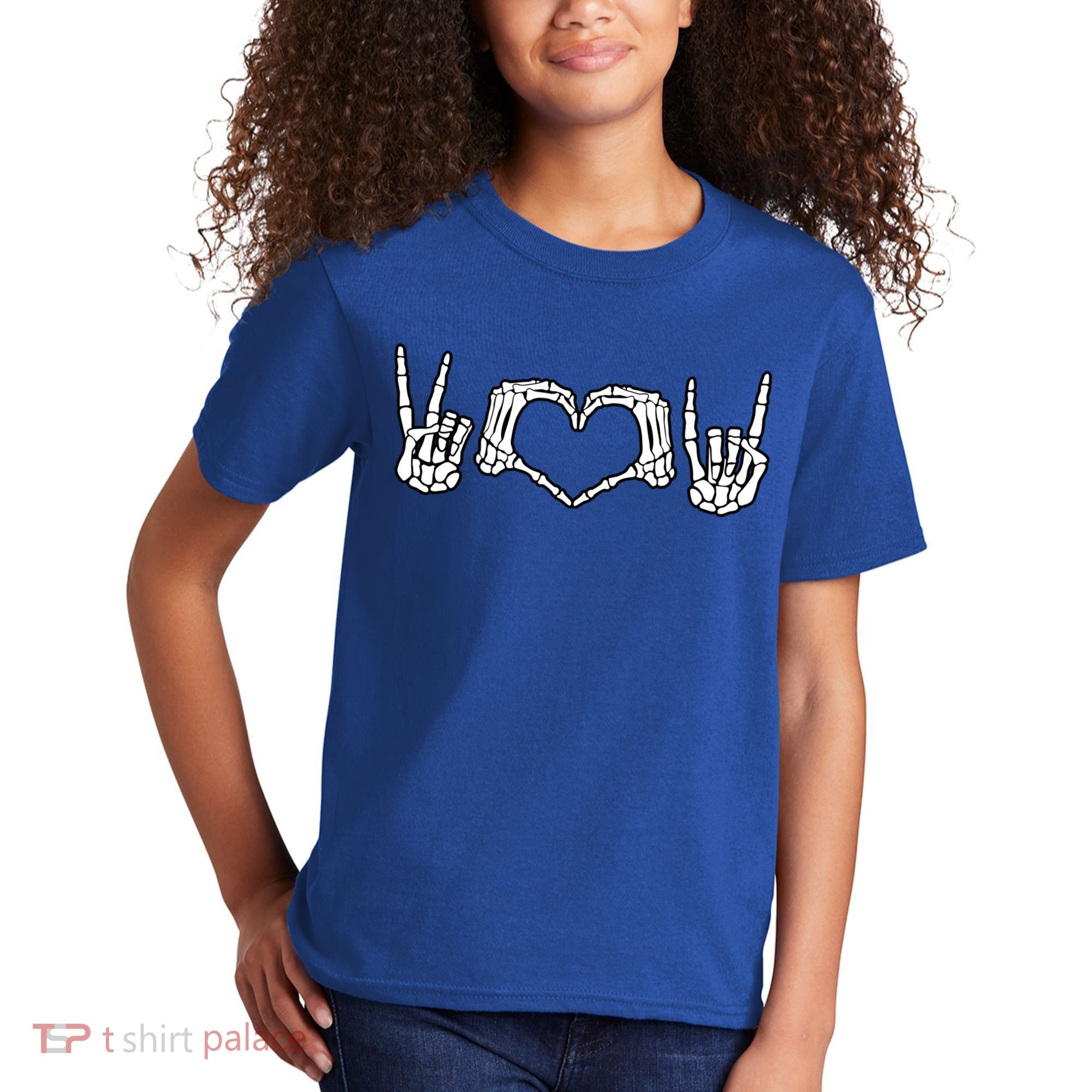 Peace Love Rock And Roll Skeleton Hand Pastel Goth Gift Kids T-Shirt