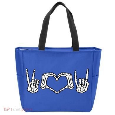 Peace Love Rock And Roll Skeleton Hand Pastel Goth Gift Tote Bag