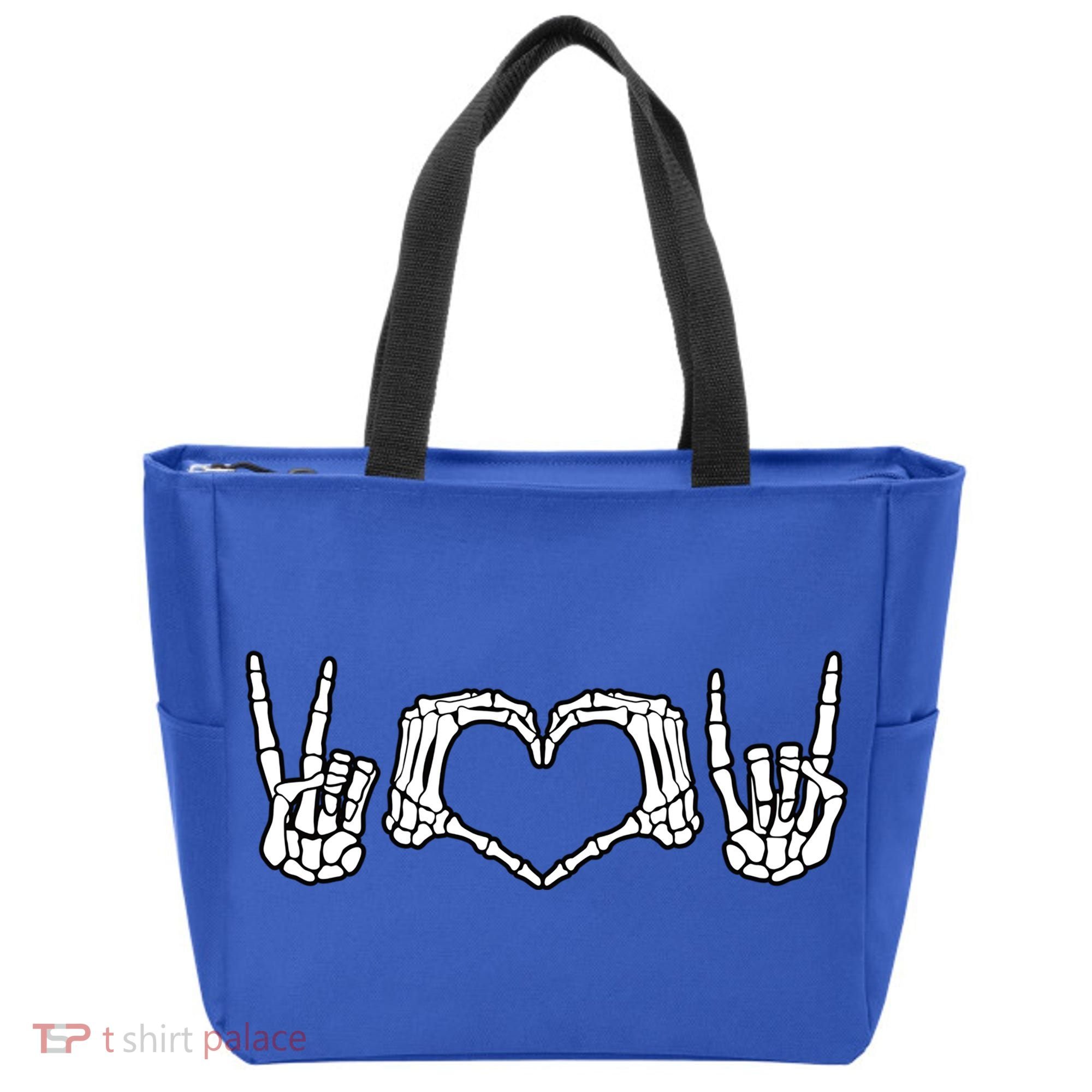 Peace Love Rock And Roll Skeleton Hand Pastel Goth Gift Tote Bag