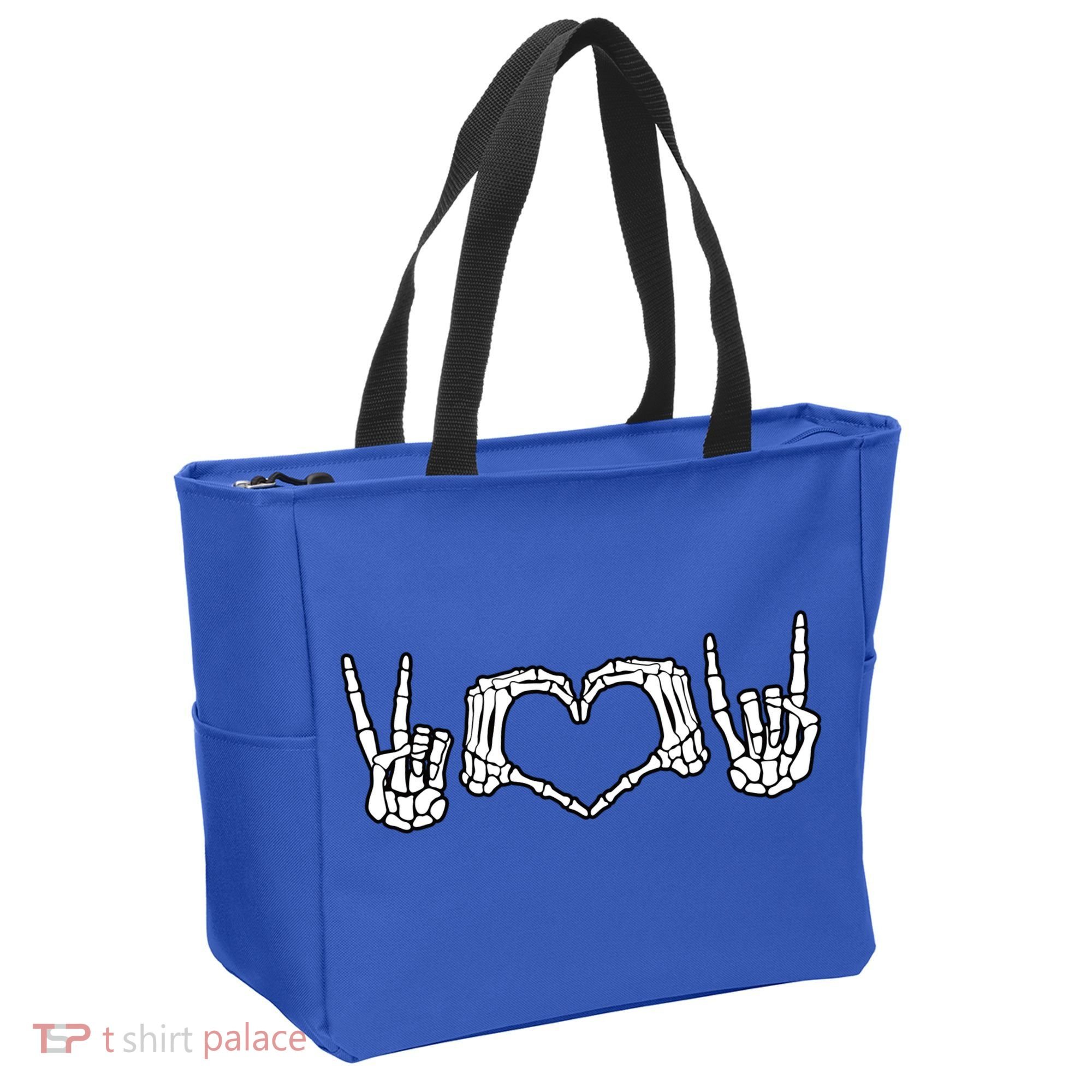 Peace Love Rock And Roll Skeleton Hand Pastel Goth Gift Tote Bag