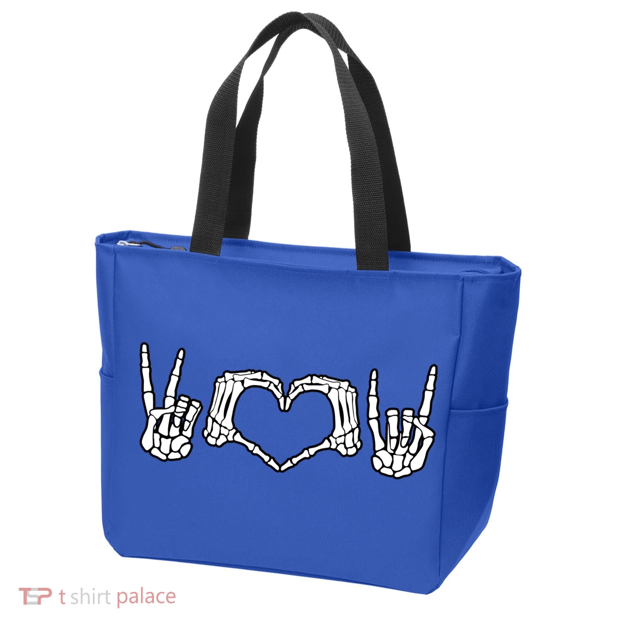 Peace Love Rock And Roll Skeleton Hand Pastel Goth Gift Tote Bag