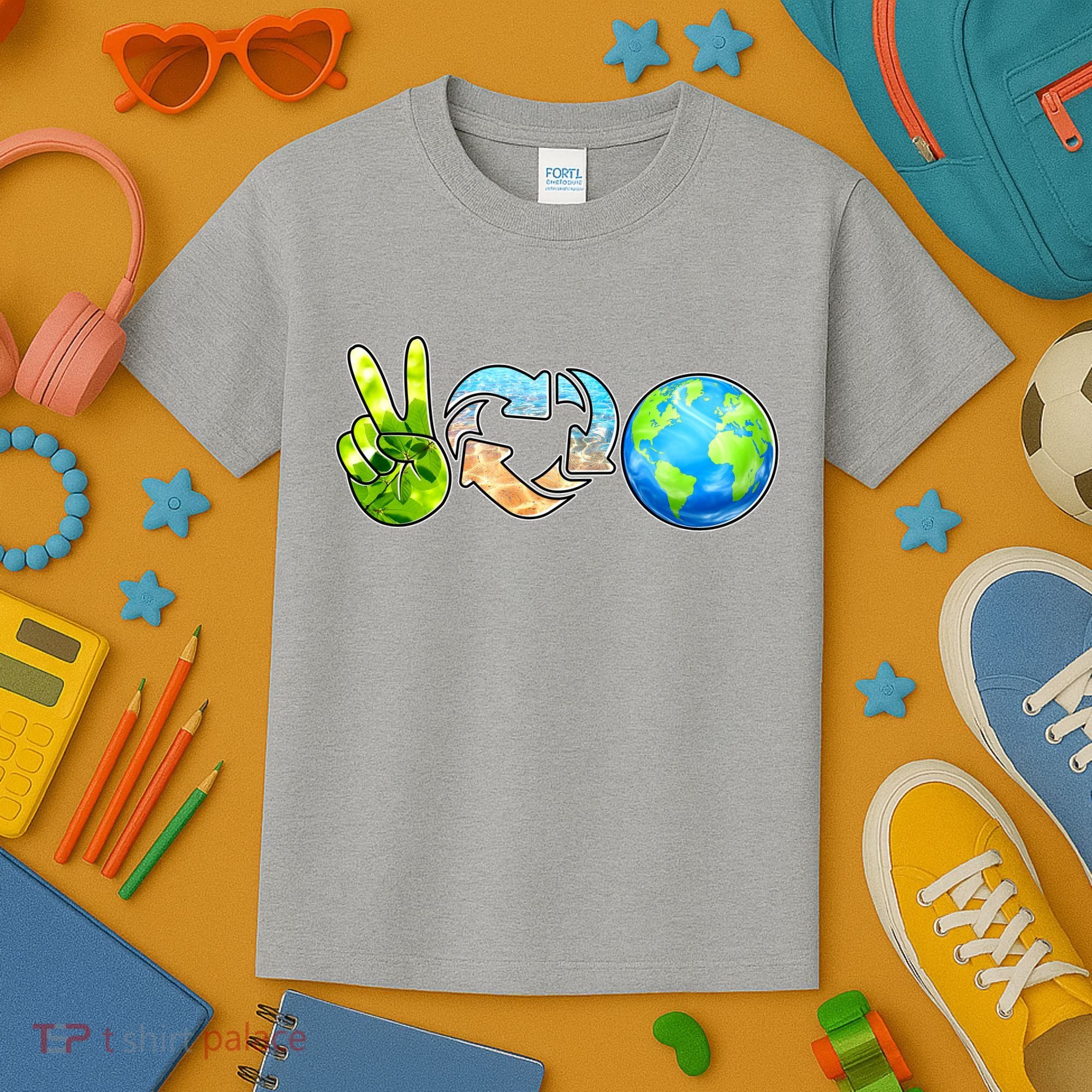 Peace Love Recycle Earth Celebrate Earth Day Everyday Kids T-Shirt