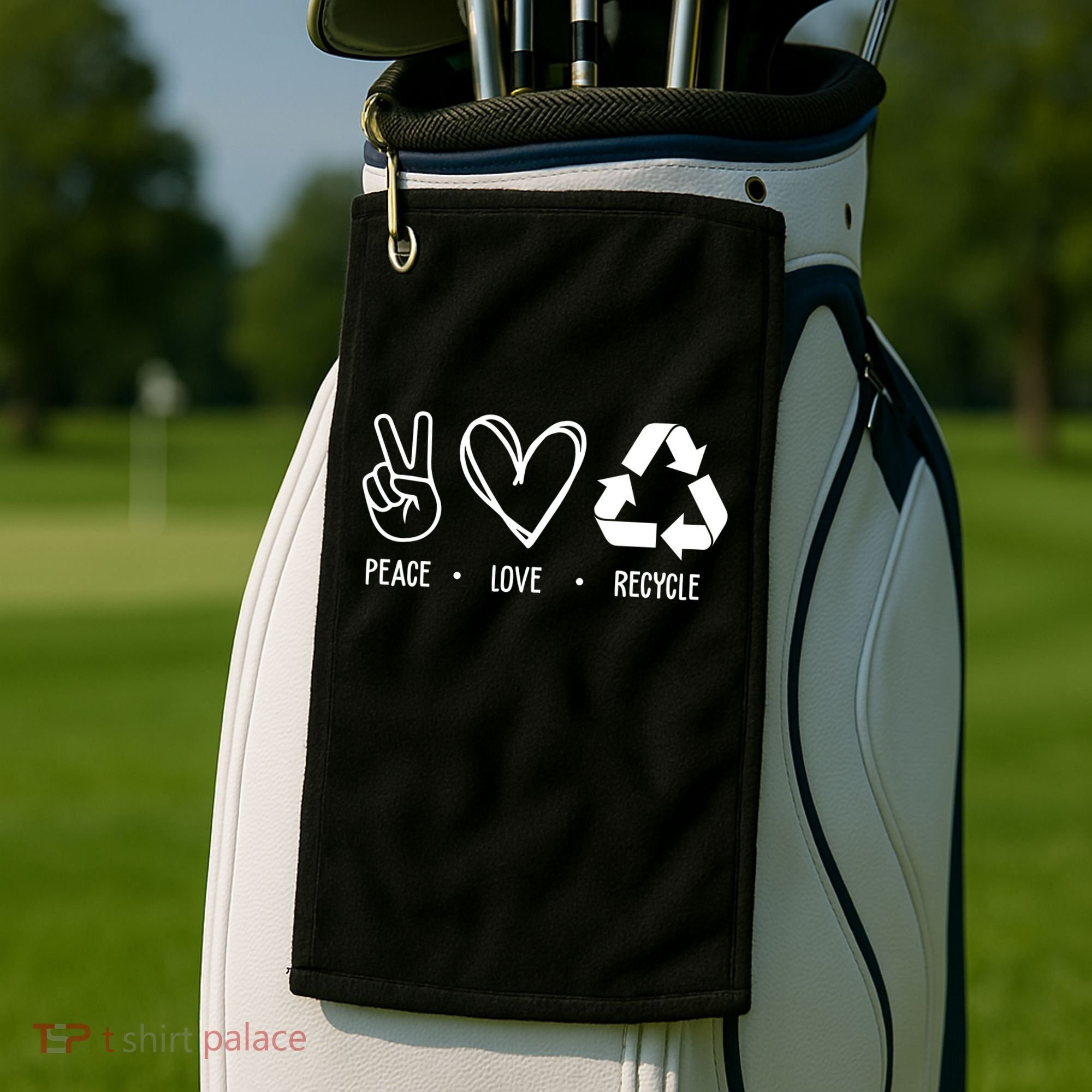 Peace Love Recycle Earth Day Golf Towel