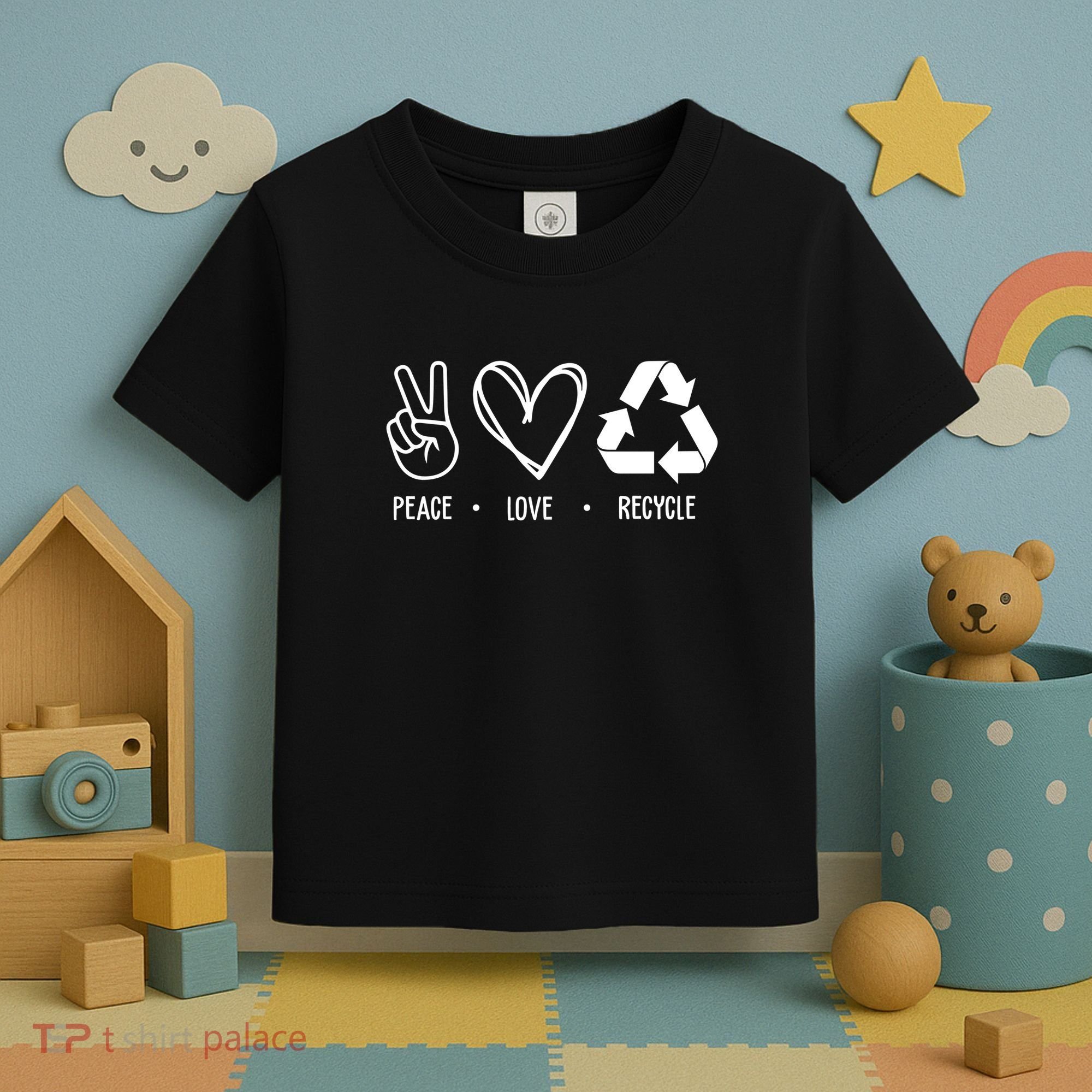 Peace Love Recycle Earth Day Toddler T-Shirt