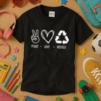 Peace Love Recycle Earth Day Kids T-Shirt thumb 3