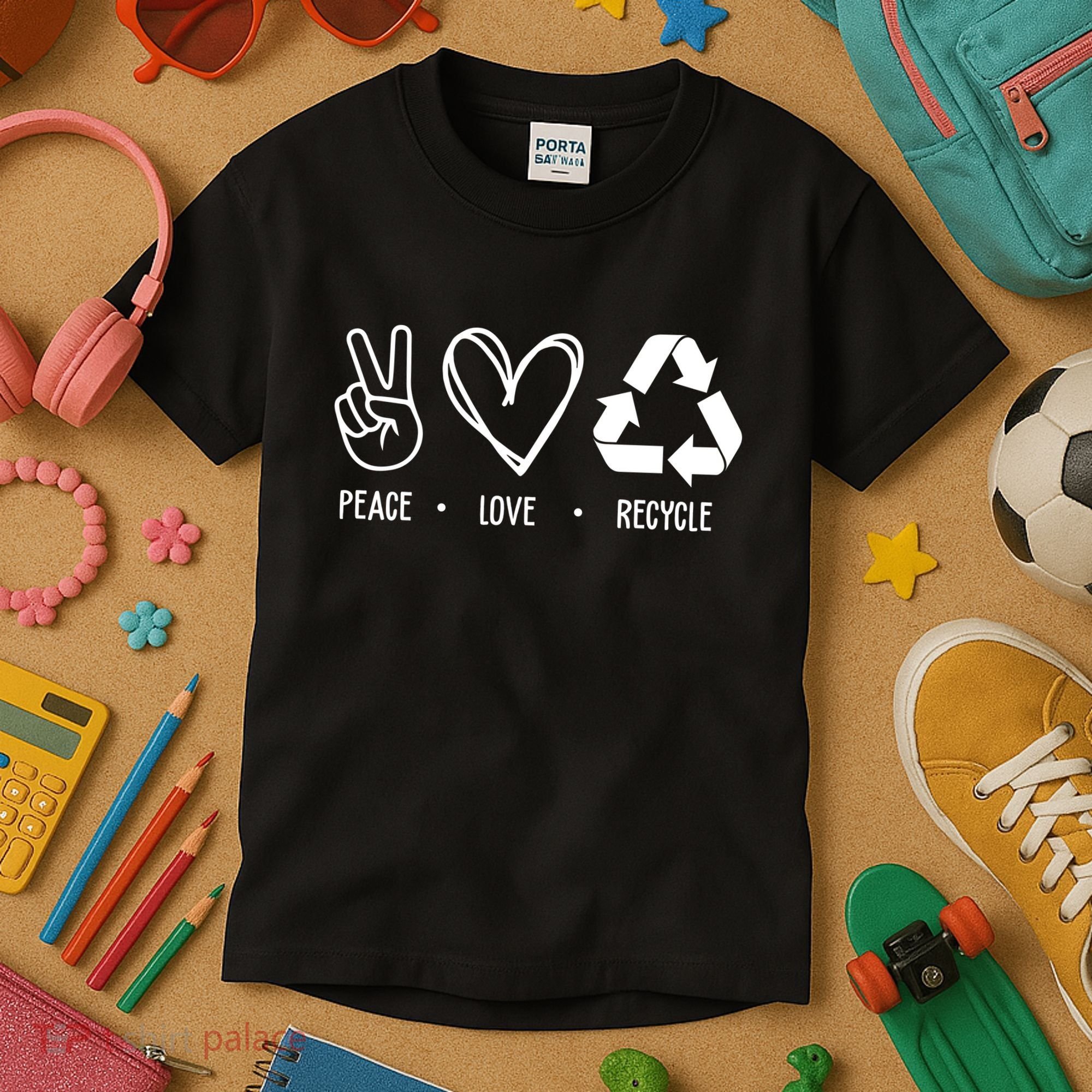 Peace Love Recycle Earth Day Kids T-Shirt