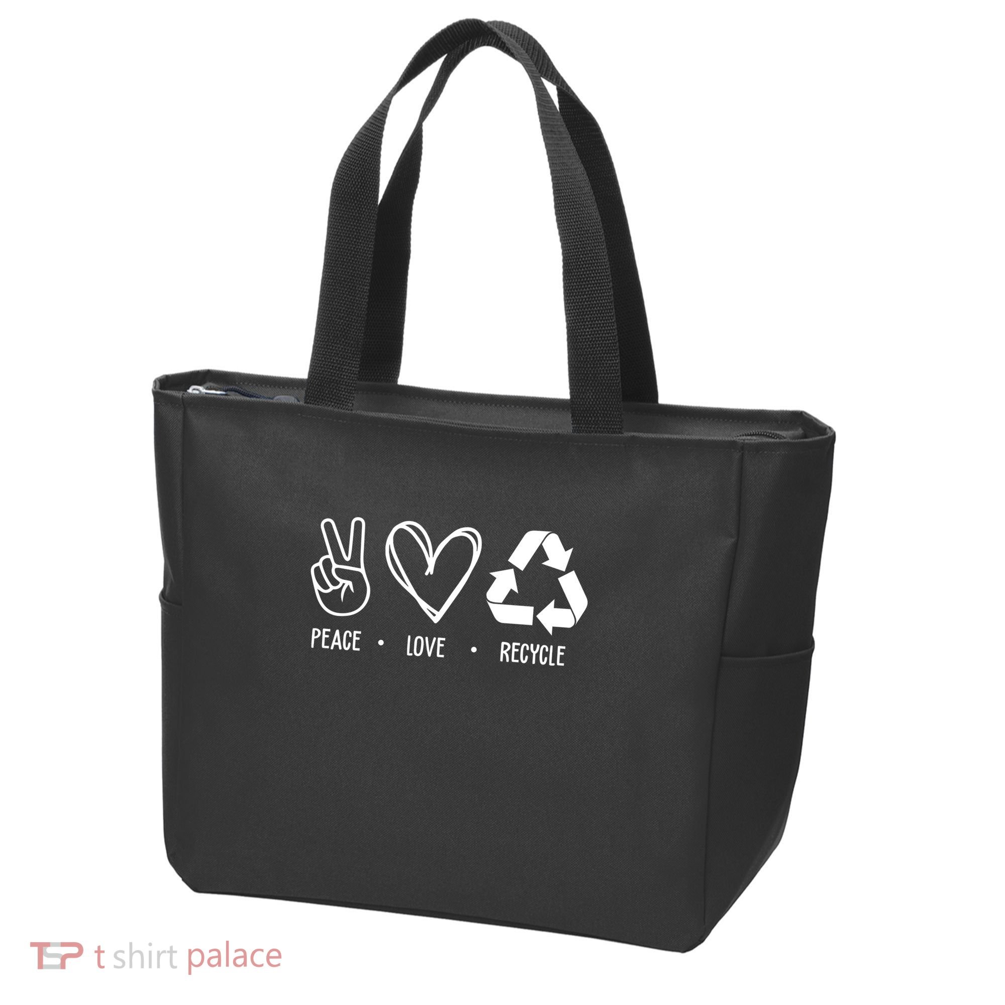 Peace Love Recycle Earth Day Tote Bag