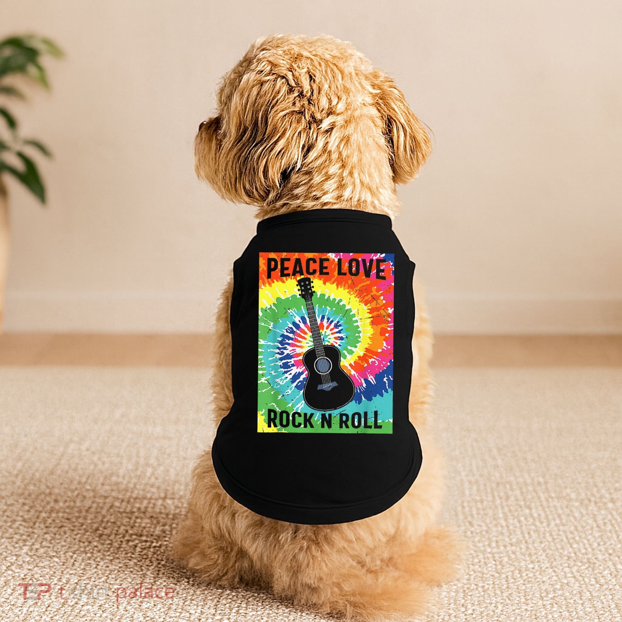 Peace Love Rock N Roll Tie Dye Hippie Guitar Music Retro Doggie Tank