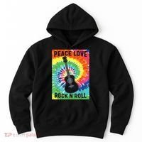 Peace Love Rock N Roll Tie Dye Hippie Guitar Music Retro Hoodie thumb 0