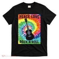 Peace Love Rock N Roll Tie Dye Hippie Guitar Music Retro T-Shirt thumb 0