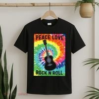 Peace Love Rock N Roll Tie Dye Hippie Guitar Music Retro T-Shirt thumb 2