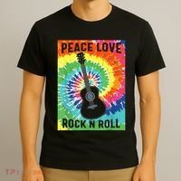 Peace Love Rock N Roll Tie Dye Hippie Guitar Music Retro T-Shirt thumb 3