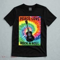 Peace Love Rock N Roll Tie Dye Hippie Guitar Music Retro T-Shirt thumb 5