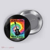 Peace Love Rock N Roll Tie Dye Hippie Guitar Music Retro Button thumb 0