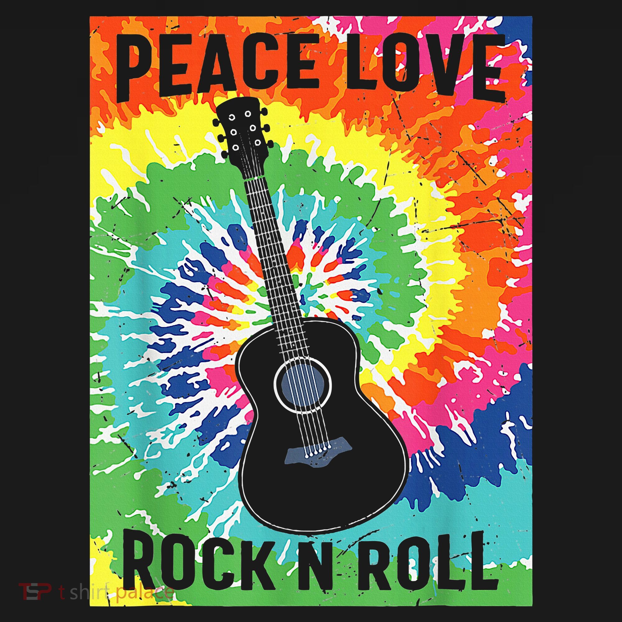 Peace Love Rock N Roll Tie Dye Hippie Guitar Music Retro Women's Tank Top