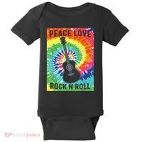Peace Love Rock N Roll Tie Dye Hippie Guitar Music Retro Baby Bodysuit thumb 0