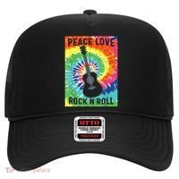 Peace Love Rock N Roll Tie Dye Hippie Guitar Music Retro Hat thumb 0