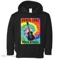 Peace Love Rock N Roll Tie Dye Hippie Guitar Music Retro Toddler Hoodie thumb 0