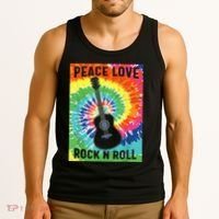 Peace Love Rock N Roll Tie Dye Hippie Guitar Music Retro Tank Top thumb 3