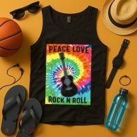 Peace Love Rock N Roll Tie Dye Hippie Guitar Music Retro Tank Top thumb 4