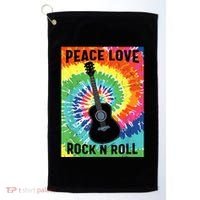 Peace Love Rock N Roll Tie Dye Hippie Guitar Music Retro Golf Towel thumb 0