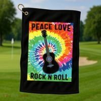 Peace Love Rock N Roll Tie Dye Hippie Guitar Music Retro Golf Towel thumb 1