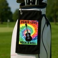 Peace Love Rock N Roll Tie Dye Hippie Guitar Music Retro Golf Towel thumb 2