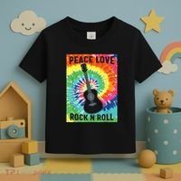 Peace Love Rock N Roll Tie Dye Hippie Guitar Music Retro Toddler T-Shirt thumb 3