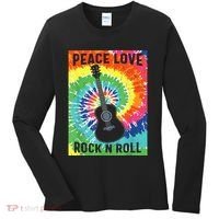 Peace Love Rock N Roll Tie Dye Hippie Guitar Music Retro Women's Long Sleeve Shirt thumb 0