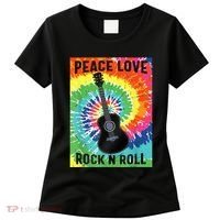 Peace Love Rock N Roll Tie Dye Hippie Guitar Music Retro Women's T-Shirt thumb 0
