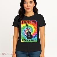 Peace Love Rock N Roll Tie Dye Hippie Guitar Music Retro Women's T-Shirt thumb 4