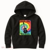 Peace Love Rock N Roll Tie Dye Hippie Guitar Music Retro Kids Hoodie thumb 0