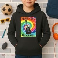 Peace Love Rock N Roll Tie Dye Hippie Guitar Music Retro Kids Hoodie thumb 2