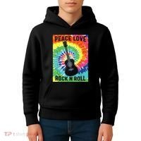 Peace Love Rock N Roll Tie Dye Hippie Guitar Music Retro Kids Hoodie thumb 4
