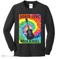 Peace Love Rock N Roll Tie Dye Hippie Guitar Music Retro Kids Long Sleeve Shirt thumb 0