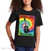 Peace Love Rock N Roll Tie Dye Hippie Guitar Music Retro Kids T-Shirt thumb 2
