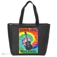 Peace Love Rock N Roll Tie Dye Hippie Guitar Music Retro Tote Bag thumb 0