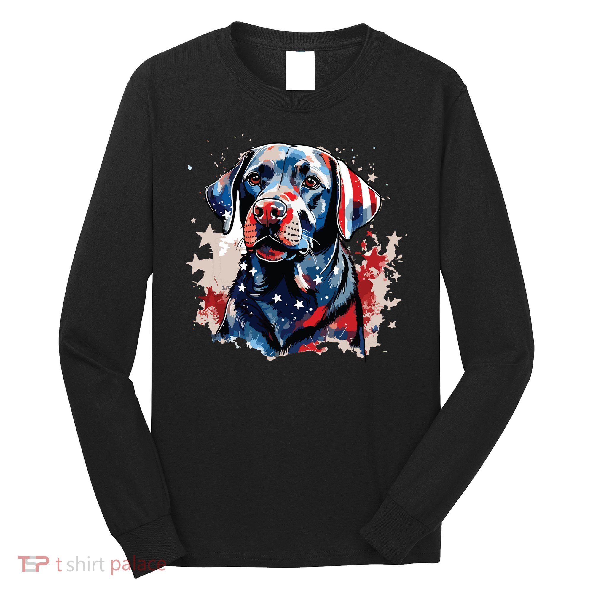 Patriotic Labrador Retriever Dog American Flag Long Sleeve Shirt