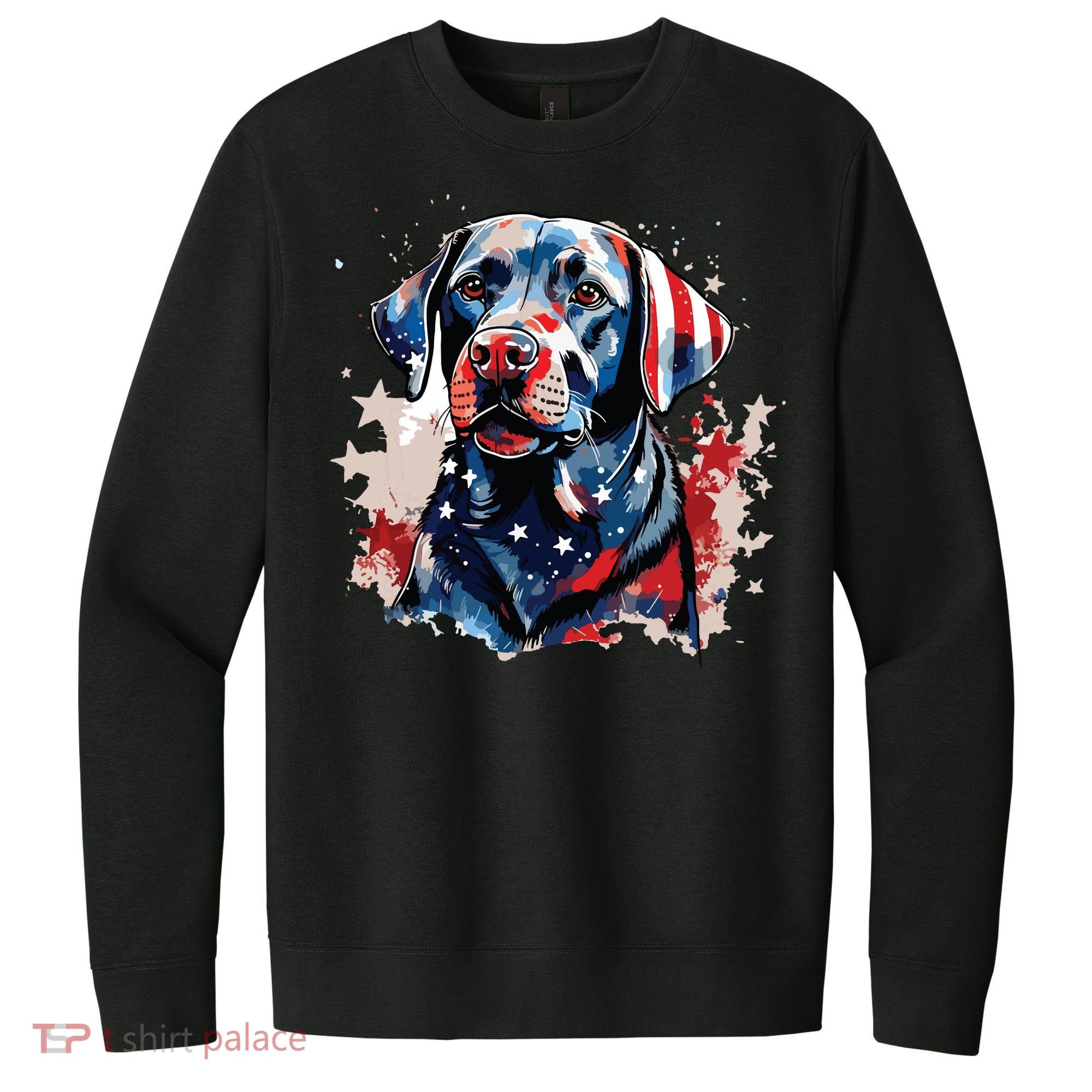 Patriotic Labrador Retriever Dog American Flag V.I.T. Fleece Crew Sweatshirt