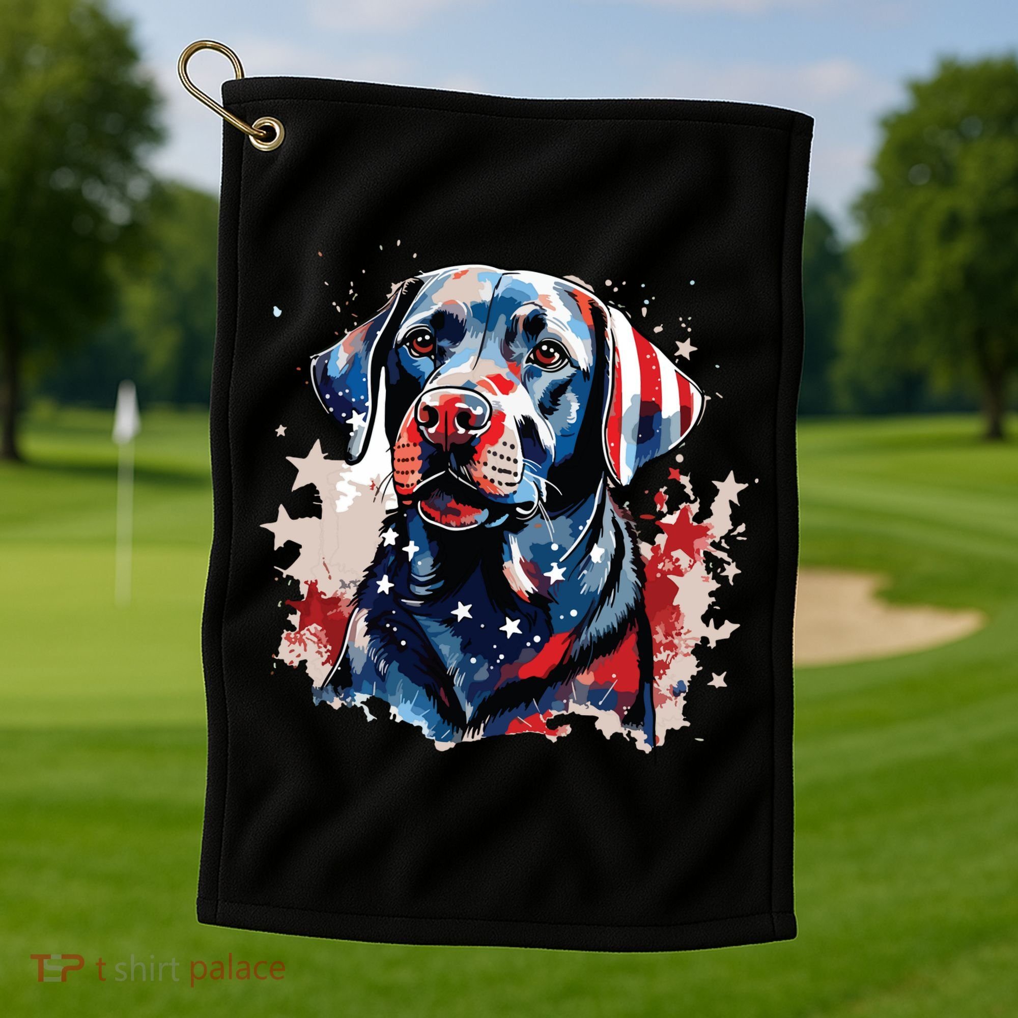 Patriotic Labrador Retriever Dog American Flag Golf Towel