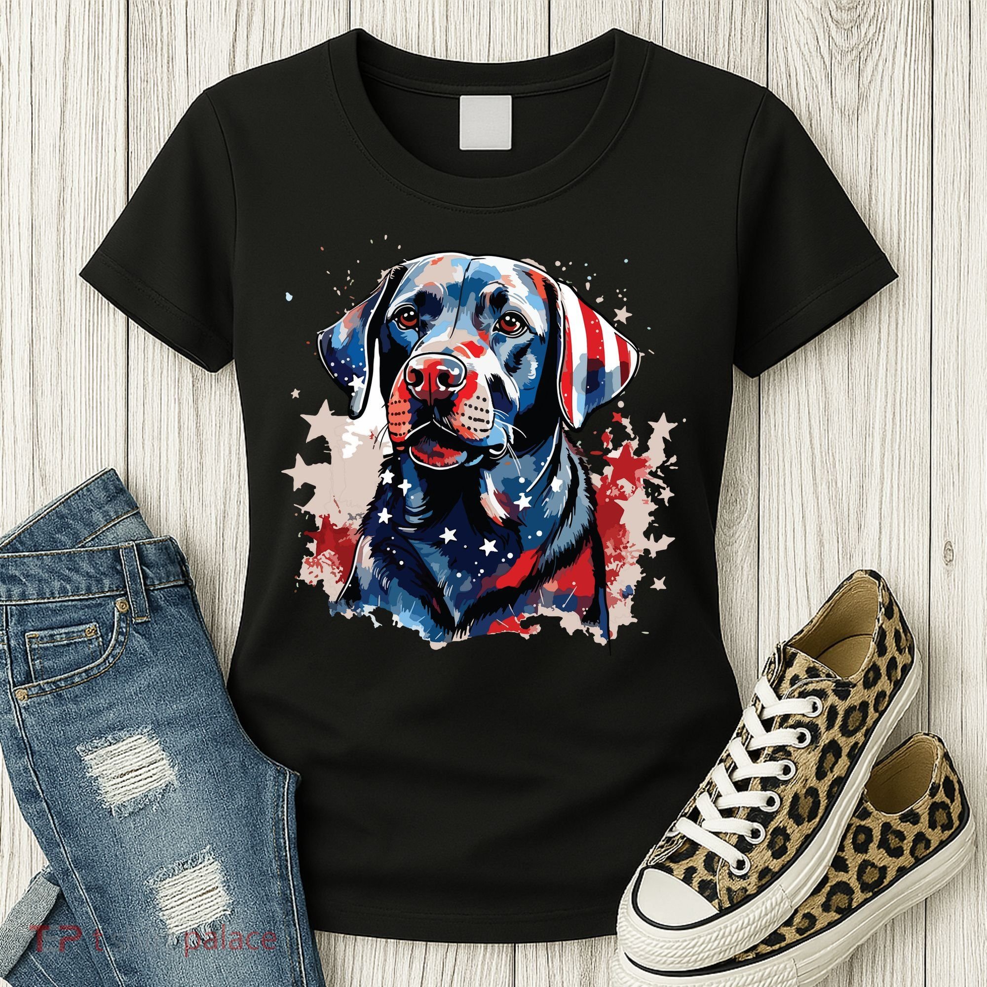 Patriotic Labrador Retriever Dog American Flag Women's T-Shirt