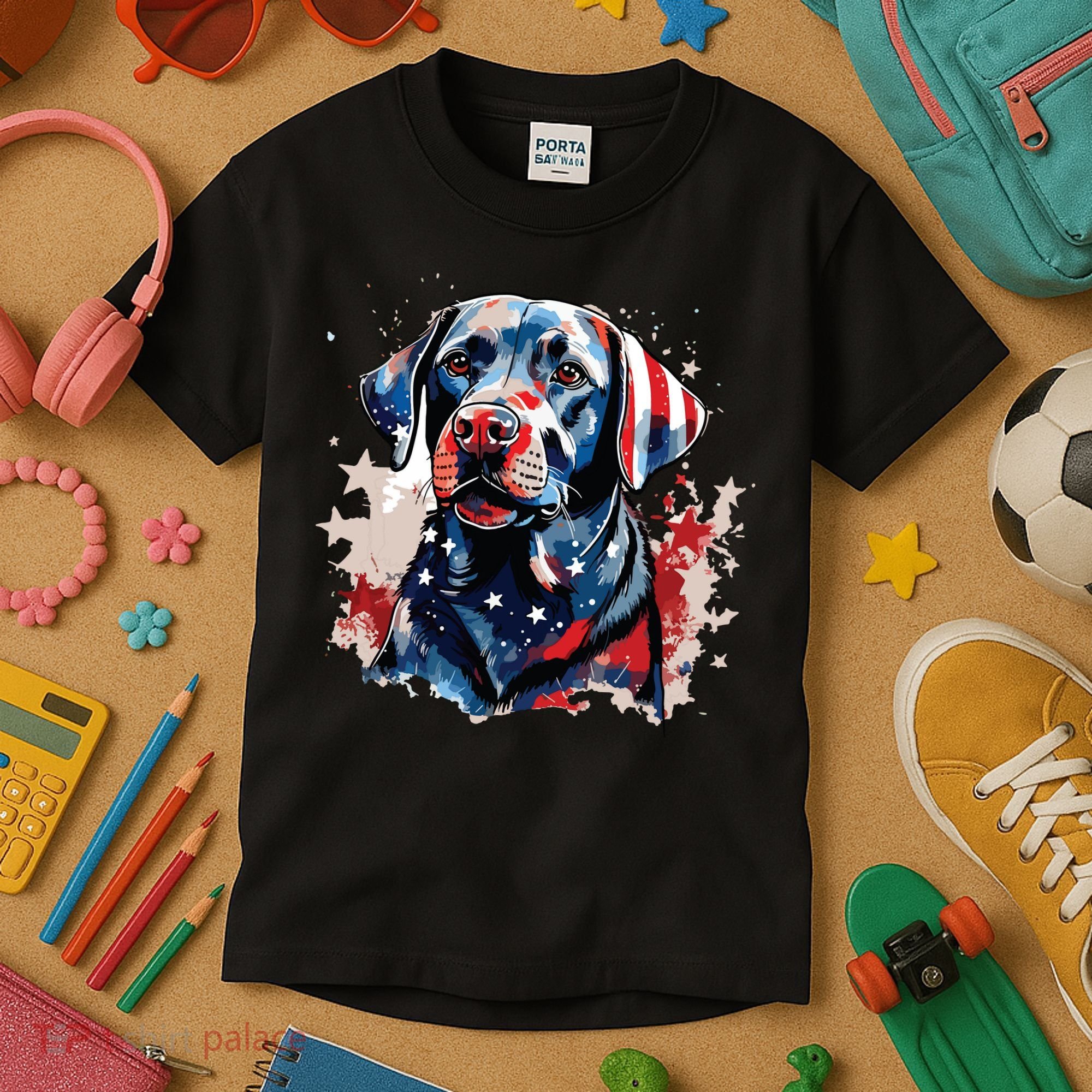 Patriotic Labrador Retriever Dog American Flag Kids T-Shirt