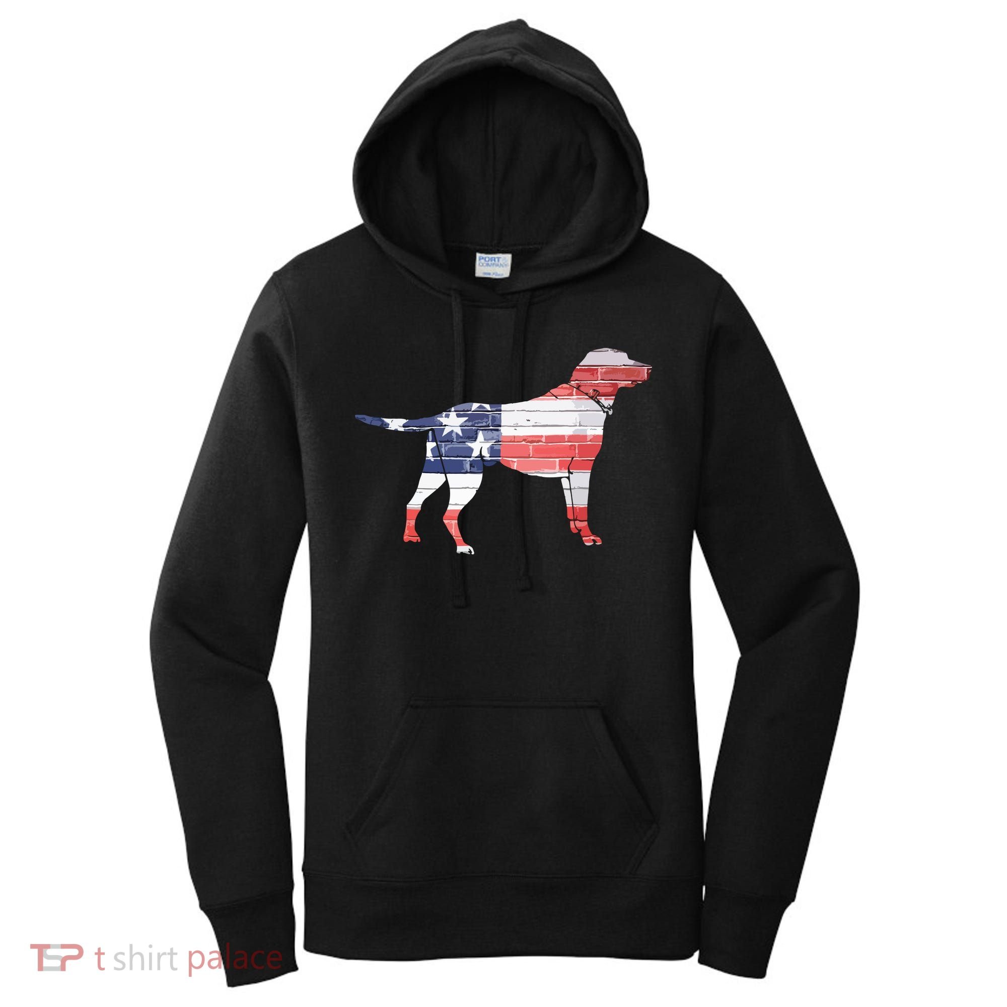 Patriotic Labrador Retriever Wearing USA Flag Lab Puppy Dog Women's Hoodie