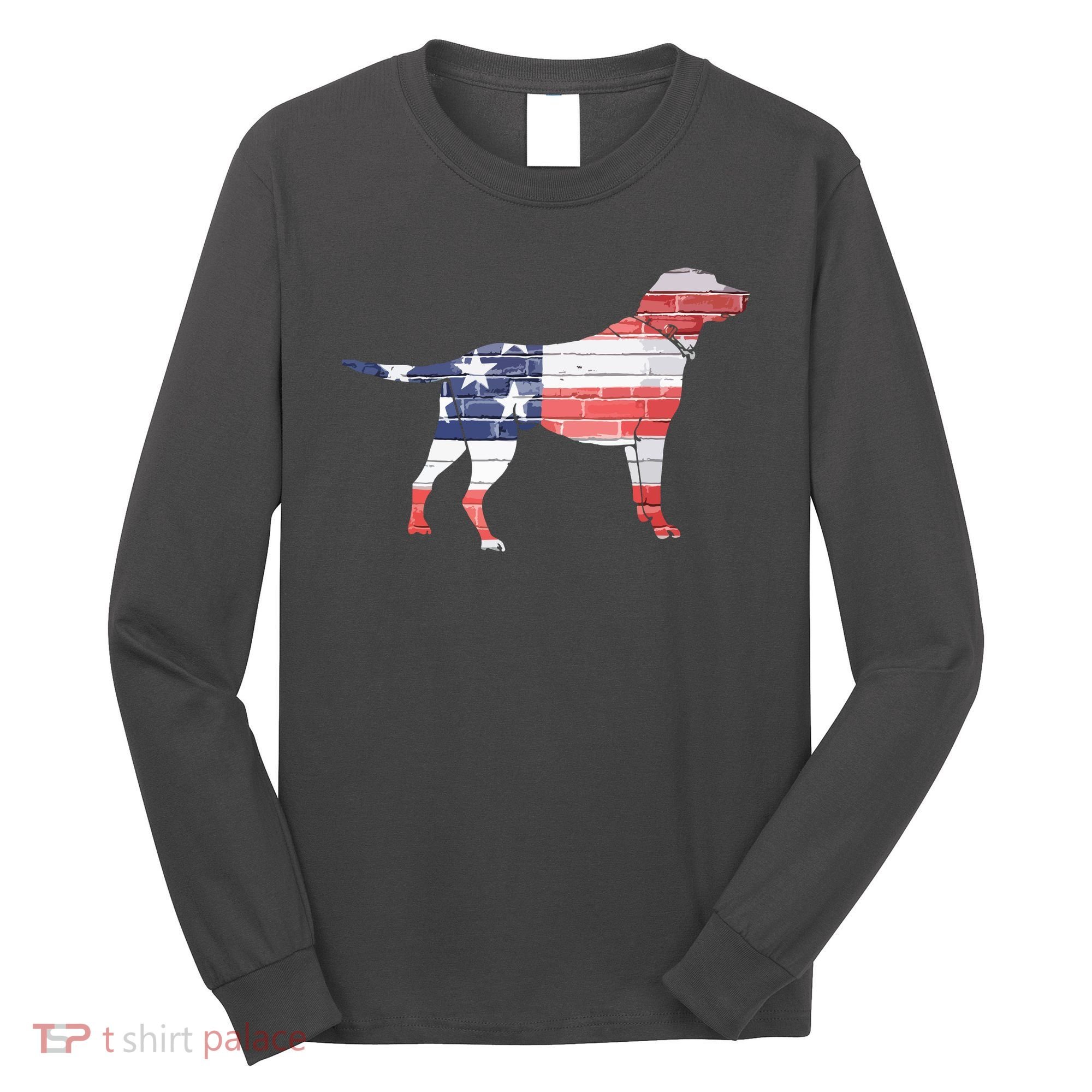 Patriotic Labrador Retriever Wearing USA Flag Lab Puppy Dog Long Sleeve Shirt